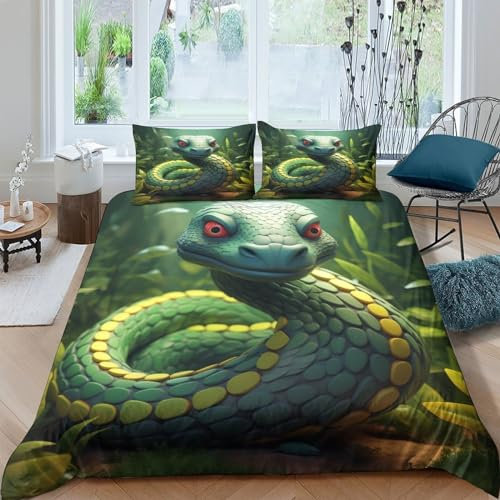 XIAOCHENG Cobra Bettbezug Set Bettwäsche-Sets Kinderbettwäsche-Set Reißverschluss Mit Kissenbezügen Betten Set Für Jugendliche Kinder Schlafzimmer King(220x240cm)