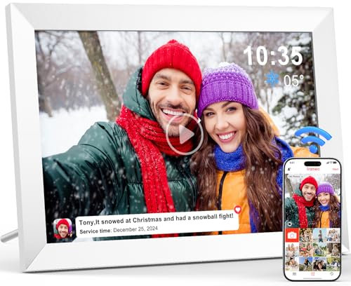 Digital Photo Frame WiFi 10.1 Inch, 1280 x 800 IPS LCD Touchscreen Smart Digital Picture Frame Built in 32GB Memory, Auto-Rotate Electronic Photo Frame, Share Photos/Videos via Frameo(White)