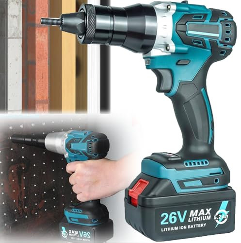 ylpddmm Professionelles Elektrische Nietmutternzange, Nietaufsatz für Akkuschrauber für Bohrmaschine Nietgerät für Akkuschrauber und Bohrmaschinen,Blindnietvorsatz für M3-M12 Muttern,5200mA