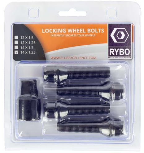 RYBO Lot de 4 boulons de verrouillage coniques M14 x 1,25 en alliage (chrome ou noir) (noir, longueur du filetage 40 mm)