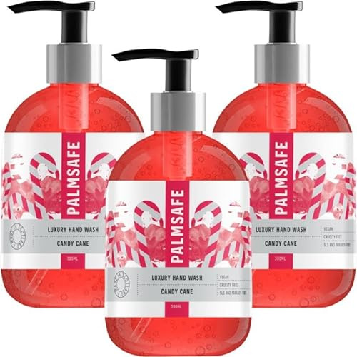 Palmsafe Candy Cane 300ml x 3 Luxury Hand Wash Soothing Hand Cleanser Hydrates Sensitive or Irritated Skin - Natural Bioactives to Nourish and Moisturise Vegan-friendly