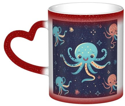 FCTVASDM Tasse à café en céramique sensible à la chaleur - 325 ml - Motif pieuvre - Motif ciel étoilé - Cadeau amusant pour homme et femme