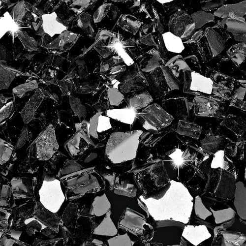 Kinway 9,1 kg Feuerglas 1,27 cm hoher Glanz Gehärtetes Feuerstelle Glas Feuerstelle Glas Felsen für Kamin Onyx Schwarz Reflektierend