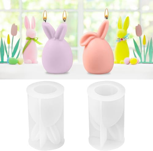 AKONE Osterhasenform 2 Stück, Silikon Gießform Hase, 3D Gießform Osterhase, Kerzenhalter, für Osterdeko & Geschenke