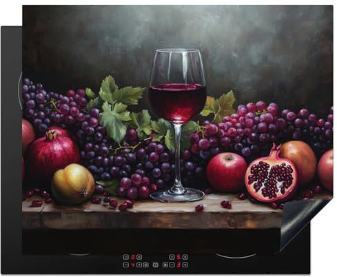 KitchenYeah© Protection Pour Plaque Induction 65x52 cm Plaque de Deco Cuisine Protégé Cache De Cuisson Vitroceramique Vin - Fruits - Nature Morte