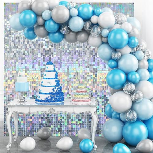 Iridescent Silver Shimmer Wall Backdrop,Shiny Sequins,36 Pcs Sequins Backdrop Decoration Panels,Photo Background Decorations for Birthday Party Wedding Engagement Anniversary Graduation Baby Shower