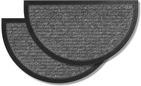 Rutschfeste Fußmatte Außen & Innen - Grau Linien 2er Set 40x70 cm halbrund | Langlebige Sauberlauf Türmatte pflegeleicht Schmutzfangmatte strapazierfähig Fussmatte aussen Stufen Gummirückseite robust