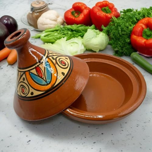 Tajine XL 35 cm Terracotta Hand Painted - Traditional Moroccan/Tunisian Pot + Free Ebook 1404251128