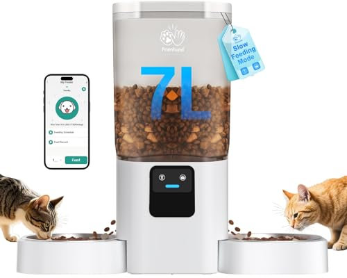 Frienhund Automatic Cat Feeder with Slow Feed for 2 Cats: 5G WiFi Automatic Dog Feeder with 7L Large Food Storage Container,Cat Food Dispenser with Alexa for Multiple Pets