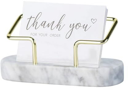 LdawyDE Visitenkartenhalter Marmor, Visitenkartenständer aus Marmor, Visitenkarten Aufbewahrung, Business Card Holder, Flyerständer Zum Ausstellen und Aufbewahren von Visitenkarten (Weiß)