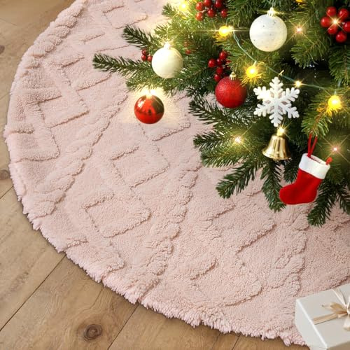 Lanpn Tappeto Sotto Albero di Natale Copribase Albero 90cm, Grande Copertura Base Tappetino Copri Base Piede Gonna per la Decorazioni per interni per feste invernali in casa (Rosa)