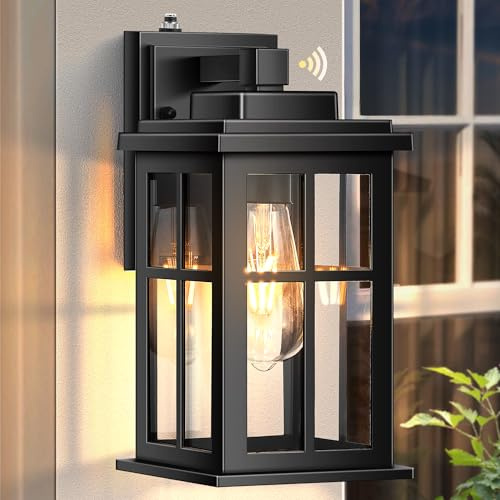 OPAXIS Outdoor Wall Lights Mains Powered, Dusk to Dawn Photocell Outdoor Lighting, Black Front Door Light with Clear Glass, Anti-Rust External Wall Lantern for Porch, E27 Exterior Lighting Fixtures