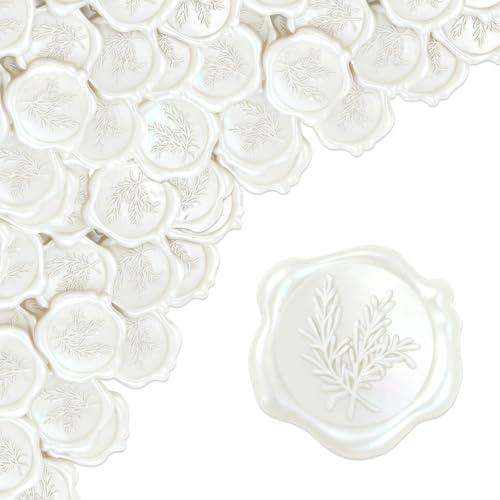 Bohoray 50 Stück Wachssiegelaufkleber, Perlmutt-Weiß, selbstklebend, Rosmarin, Vintage, Wachs, selbstklebend, für Hochzeit, Umschläge, Geschenkverpackungen, Basteln