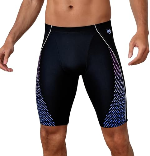 iSLASISIA Jammers badshorts, solida atletiska badbyxor män, uthålliga långa träningshammare badkläder, Svart blå, M