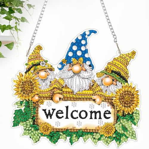 CEOVR Gnom Diamant Painting Bilder Erwachsene Kits,Gnome Diamond Painting Hanging Ornament Kits 19.8x18.3cm,Sonnenblume und Gnom Diamant Malerei Ornament für Wand Dekoration