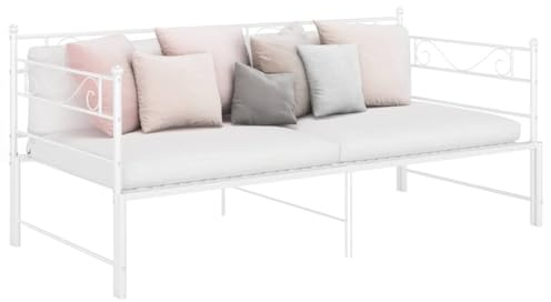 Emmtore Ausziehbett Sofabett Ausziehsofa Bettgestell Tagesbett Schlafsofa Gästebett Bett Metallbett Bettsofa Sofa Couch Metall Weiß