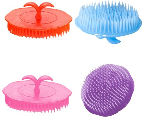 VERDANVERSE 4 Stück Shampoo Kopfhautmassagegerät aus Pe Effektive Kopfhautmassage und Peelingbürste für Verschiedene Haararten für Dusche und Reise Zufällige Farbe