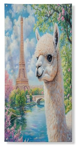 Frühlings-Alpakas-Llama-Türbanner dekorativ, romantische Tür-Abdeckung, Hintergrunddekoration, für drinnen und draußen, Tierveranda-Schild, Hintergrund, 91,4 x 183,9 cm