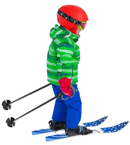 Kinder-Doppelbrett-Skis Blau Kinderski ABS/PE/Stahl Zweiwege-Befestigungen Babyski mit Skistöcken & rutschfesten Bindungen Stabile Leichtes Ski-Set für Kinder 2-8 Jahre Schnee Gras Sand max. 50kg