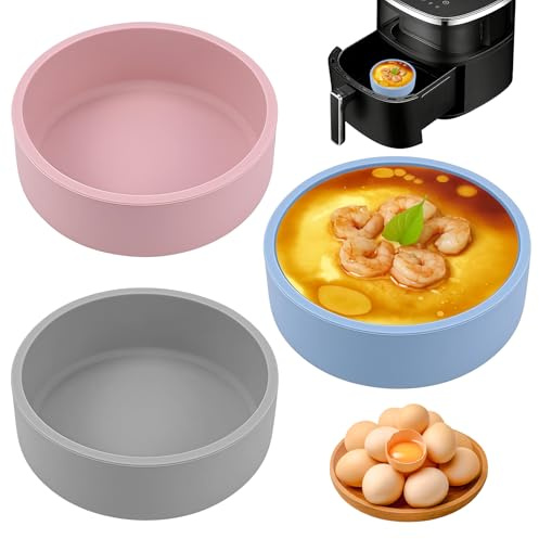 3 Piezas Egg Poacher for Air Fryer, Reutilizables Molde Silicona Air Fryer | 9.5 x 3.5cm Molde Silicona Freidora de Aire para Huevos, para Magdalenas,para Repostería,Cupcakes,Huevos para Desayuno