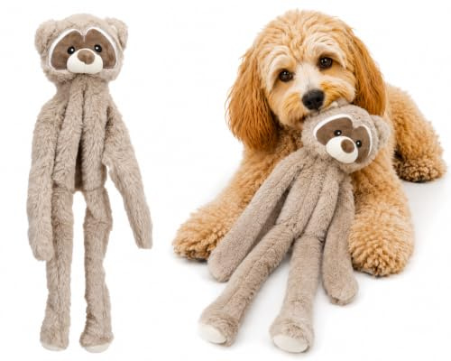 Flamingo Hundespielzeug - Wallo Waschbär Taupe S - Plüsch mit Quietscher - Spielzeug ohne Füllung - 20x10x55cm