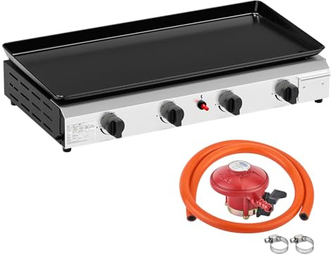 Outopee 4 Burner Portable Propane Gas Barbecue Grill, 40,000 BTU Tabletop Gas BBQ with Non-Stick Griddle & Electronic Ignition for Outdoor Cooking, Camping, Picnic, Garden, Party, Festival