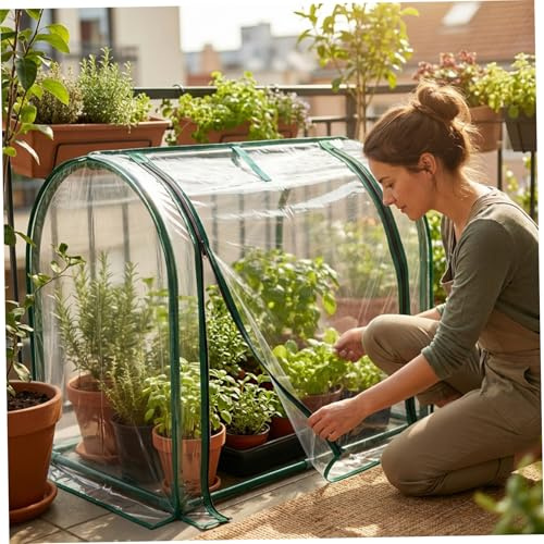 Mini-Gewächshaus für den Innenbereich, transparent, kleines Tischgewächshaus mit Reißverschluss, Kunststoff-Feuchtigkeitskuppel für die Keimung und Setzung von Sämlingen im Hausgarten, Feiertagsstatu