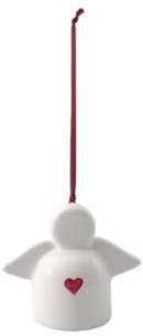Villeroy & Boch Like. by with Love Schutzengel Ornament, Maße: ca. 5 x 3 x 4,5 cm, Weiß mit rotem Aquarelldekor, Handpflege empfohlen, Herzmotiv, Schutzengelfigur, Premium Porzellan