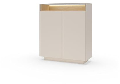 Masseno Kommode Porta 103,2 cm Sideboard mit Schubladen und 2 Türen für Wohnzimmer Schlafzimmer Modern 103,2x39,5x119,2 cm Beige/Eichefarben