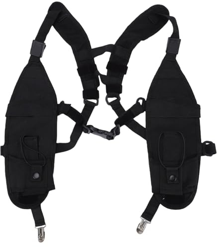 Yanmis Radio Chest Harness, Double Shoulder Holster Radio Vest Holder Two Way Vest Rig Walkie Talkie Case with Front Pack Pouch