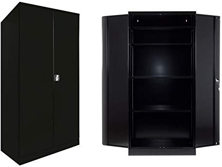 Schrank & Stuhl 2 Werkstattschränke XXL Schwerlastschränke 195 x 92 x 60 cm (HxBxT) SCHWARZ - KOMPLETT MONTIERT