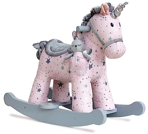 Little Bird Told Me - Celeste & Fae Unicorn Rocking Toy for Baby/Toddler 9+ Months Unisex - Pink & Grey Star Fabric, Solid Wooden Frame & Rockers, Removable Plush Toy - British Brand Since 2007 | 9+ Months Bab, Toddler, Starry Fabric, Solid Wooden Frame & Rockers, Removable Toy, British Brand Since 2007