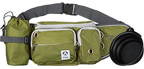 Dog Treat Pouch with Poop Bag Holder, Water-Resistant Fanny Pack with Collapsible Bowl & Bottle Holder – Olive Green Waist Bag for Training, Hiking, Walking – Fits All Phones, Large Size