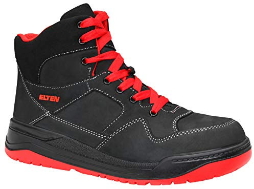 ELTEN Sicherheitsschuhe MAVERICK black-red Mid ESD S3, Herren, Leder, Stahlkappe, leicht, sportlich, Schwarz, Größe: 48