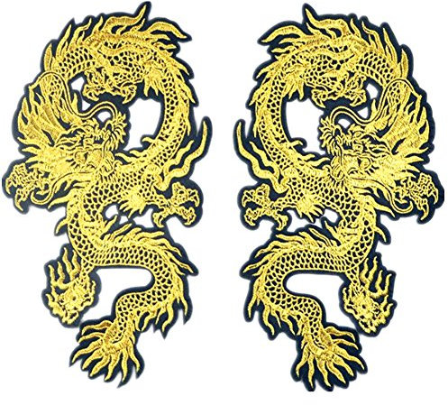 1 Pair Chinese Fighting Dragon Iron on Patches Sew Embroidered Patches Appliques DIY Motif for Clothing Decoration