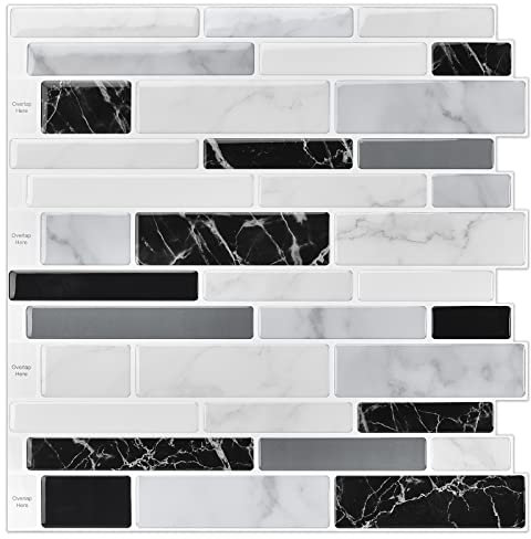 LONGKING 10-Sheet Peel and Stick Tile Backsplash, Vinyl 3D Self-Adhesive Tile Stickers for Kitchen, Bathroom, Counter Top