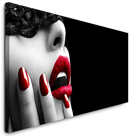 Paul Sinus Art GmbH Frau mit roten Lippen 120x 50cm Panorama Leinwand Bild XXL Format Wandbilder Wohnzimmer Wohnung Deko Kunstdrucke