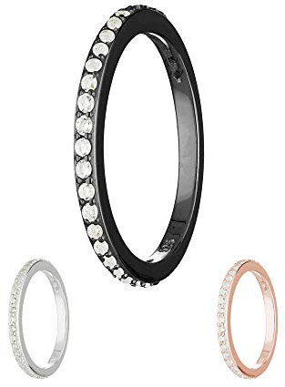 Treuheld® | Schmaler Ring aus 925 Sterling Silber | in Schwarz mit Zirkonia - Kristallen | Ringgröße 62 | Breite 2mm | Damen | Vorsteckring