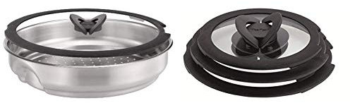 Tefal Ingenio Stainless Steel Steamer with Glass Lid & Ingenio L9931012 3 Piece glass lids, 16-cm, 18-cm, 20-cm