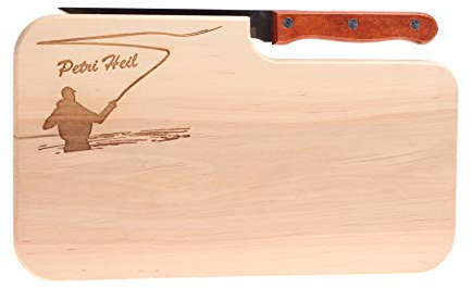Brotzeitbrett mit Motiv Petri Heil 25,5x14,5x1,3cm