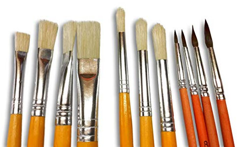 Lot de 11 pinceaux d'artiste | Manche long | Peinture artistique de tableaux toile ou papier | Soie | Poils de poney | Aquarelle gouache encre acrylique huile | Kibros 11LOTPTb