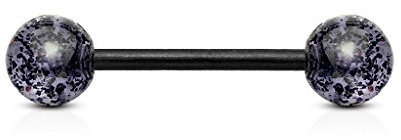 Paula & Fritz® Zungenpiercing-s Glitzer-Kugeln Bioflex Acryl Kunststoff 16mm Stab-länge 1.6 mm Stab-Dicke schwarz Barbell Kugeln PTFE
