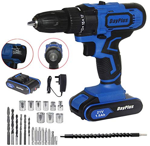 Cordless Drill Driver Screwdriver with 29pcs Bits, Rechargeable Drill w/ 2 x 1500mAh Battery, 18+1 Torque and 2 Adjustable Speed for Drilling Wood Wall Steel