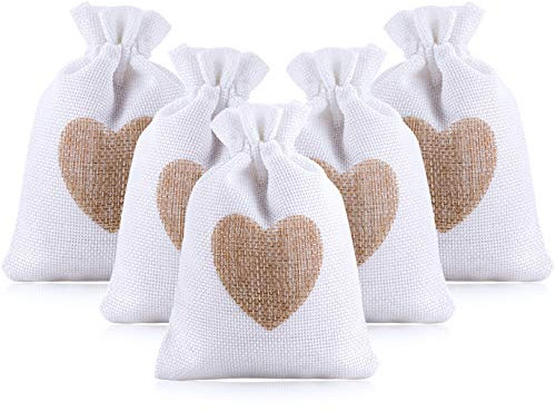 15 Stück Herzen Weiß Jutesäckchen Leinen Säckchen Sack Beutel Leinen Schmuck Herz Säckchen Stoffbeutel Geschenksäckchen Jutebeutel für Weihnachten Kindergeburtstag Hochzeit Party DIY Handwerk