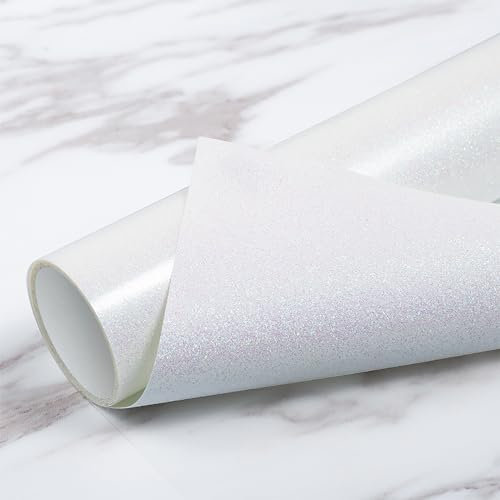TransWonder Rainbow White Glitter HTV Glitter Heat Transfer Vinyl 12 x 5ft. Glitter Heat Vinyl Iron on Vinyl for Cricut T Shirts (Rainbow White)