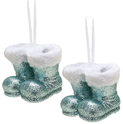 Christmas Concepts® Pack of 2–100mm (4) Glitter Hanging Santa Boots With White Fur Trim – Christmas Tree Trims/Baubles (Mint Green)