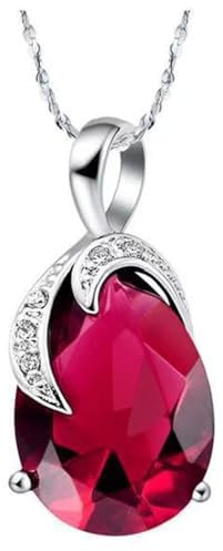 VONSSY Roter Rubin Geburtsstein Edelstein Halskette Herz Kristall Anhänger Halskette Rechteck Oval Schleife Smaragd Anhänger Rose Gold Platin Weißgold 18k Gelbe Kette (Ovales B-Platin)