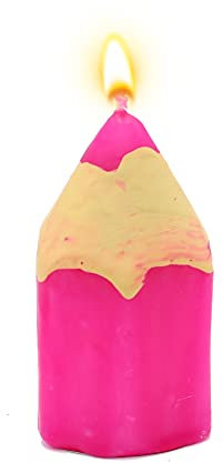 Kerze als pinker Stift/Stiftkerze in pink, als Tischdekoration für Schulanfang/Schuleinführung/Geburtstag, L/B/H 4,5 x 4,5 x 8 cm.