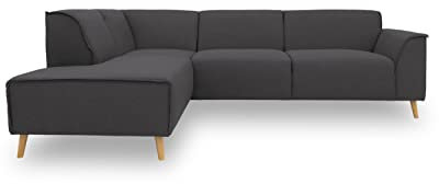 DOMO. collection Ecksofa Jules FK, skandinavisches Sofa mit Federkern, Couch Garnitur mit Holzfüßen, 263 x 191 x 81 cm (BxTxH), Ottomane links, pepper