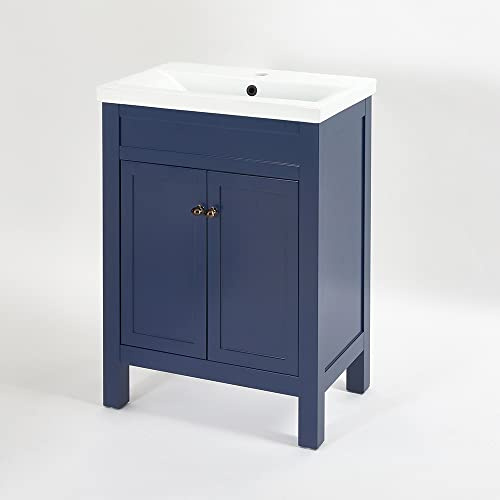 Milano Navy Blue 615mm Bathroom Vanity Unit Round Aged Bronze Handle